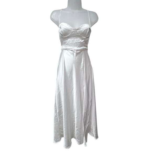 Zara White Satin Sweetheart Neckline Midi Dress Lace Up Back Adjustable Sz Small - Picture 5 of 9
